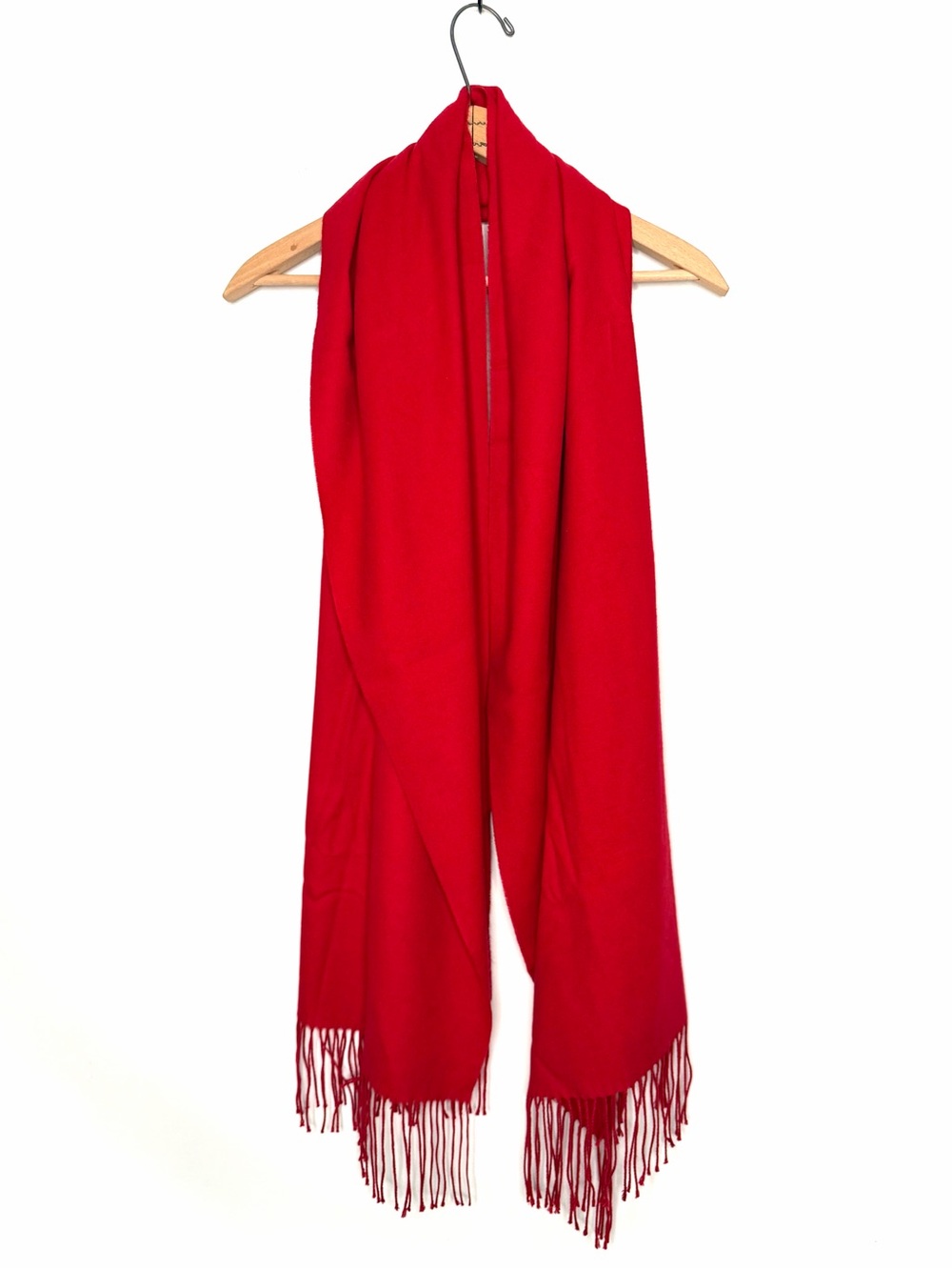 Amicale Silk Fine Knit Scarf Fringe Trim Classic Red